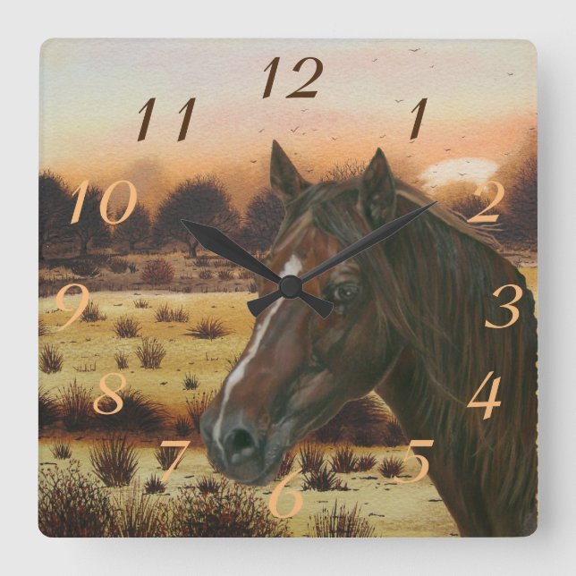 equine picture of chestnut mare brown horse square wall clock (Front)