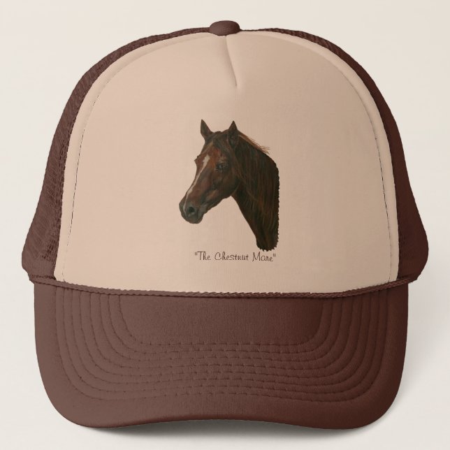 equine picture of chestnut mare brown horse trucker hat (Front)