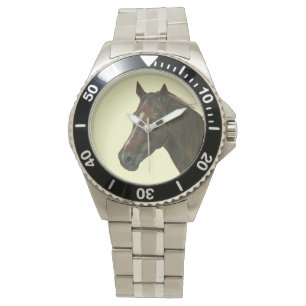 equine picture of chestnut mare brown horse watch