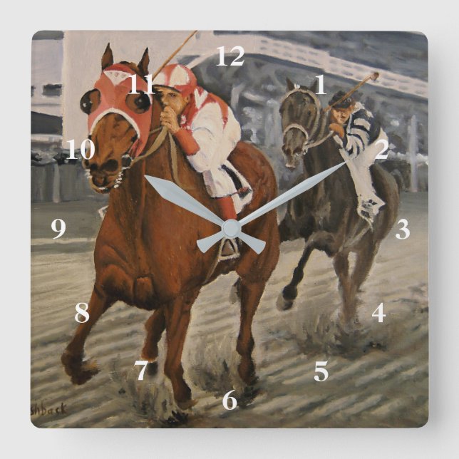 Equine Thoroughbred Wins Horse Race Square Wall Cl Square Wall Clock (Front)