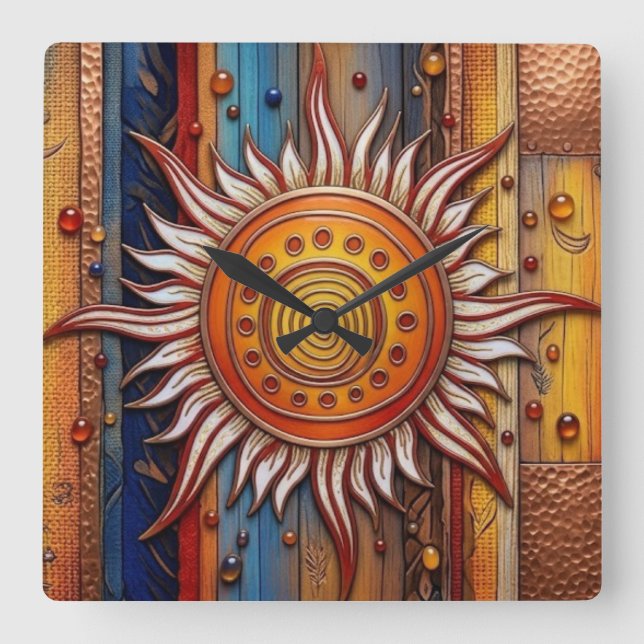 Equinox Mandala Sun  Square Wall Clock (Front)