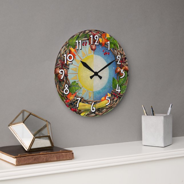 Equinox Sun and Moon Wreath Large Clock (Office)