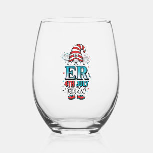 ER 4th July Crew Patriotic Gnome Shirt Design_1 Stemless Wine Glass