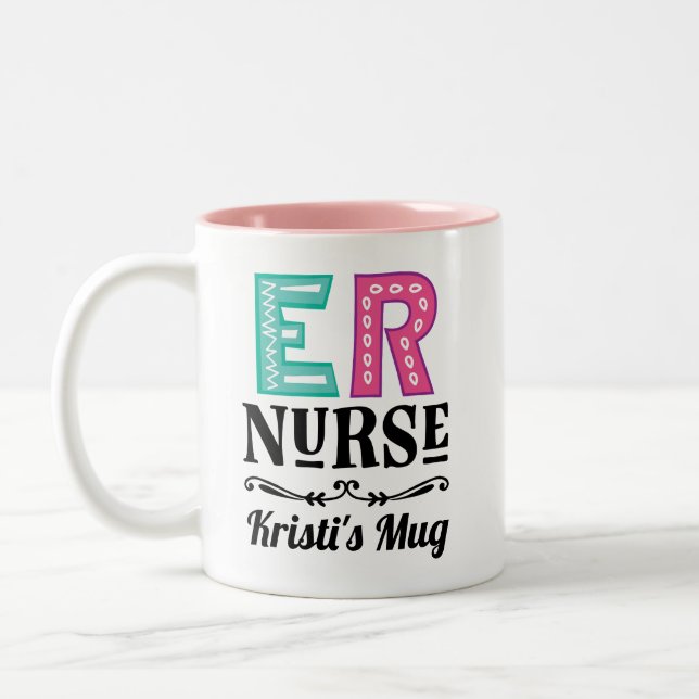 ER Emergency Room Nurse Personalized Two-Tone Coffee Mug (Left)