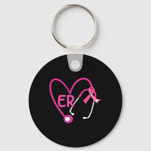 Er Heart Stethoscope Pink Ribbon Breast Cancer Er Key Ring