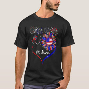 Er Nurse 4th Of July American Us Flag Sunflower Lo T-Shirt
