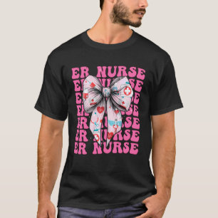 ER Nurse Emergency Nurse Girl Coquette Bow Pink Ri T-Shirt