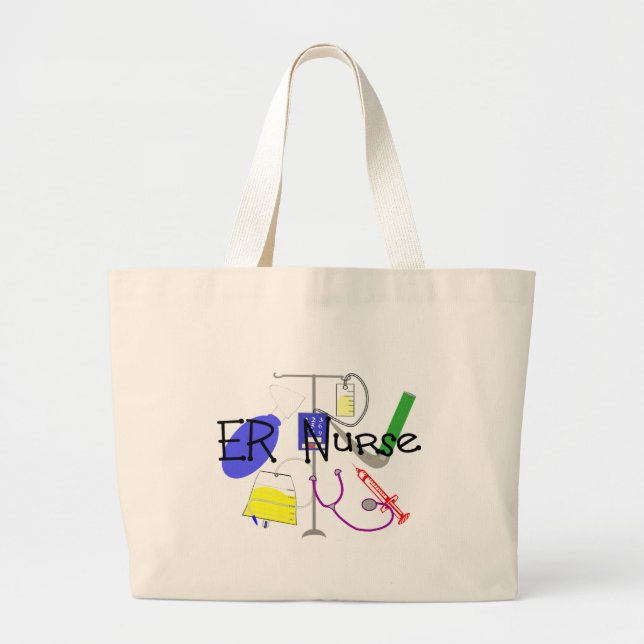 ER Nurse Medical Equipment Design Large Tote Bag (Front)