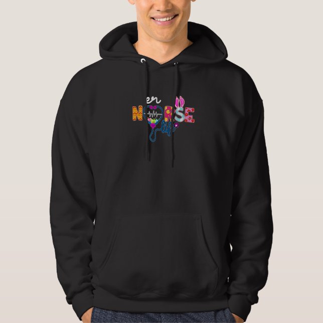Er Nurse Plaid Egg Bunny Love Stethoscope Rn Nurse Hoodie (Front)