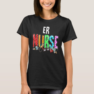 Er Nurse Plaid Red Love Heart Stethoscope Rn Nurse T-Shirt