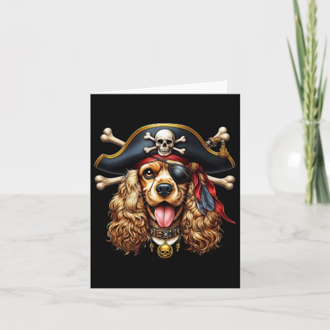 Er Spaniel Pirate Crossbones Halloween Mens Womens Card (Front)
