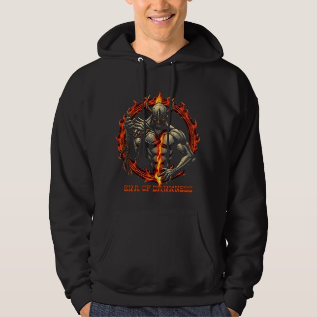 Era of Darkness Hoodie – Ember-Ring Warrior Emblem (Front)