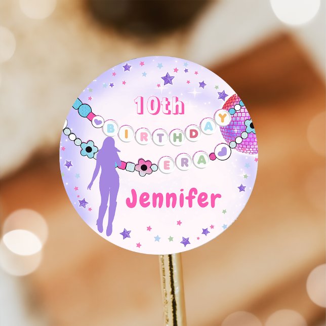 Eras Birthday Party Friendship Bracelet Classic Round Sticker (Creator Uploaded)