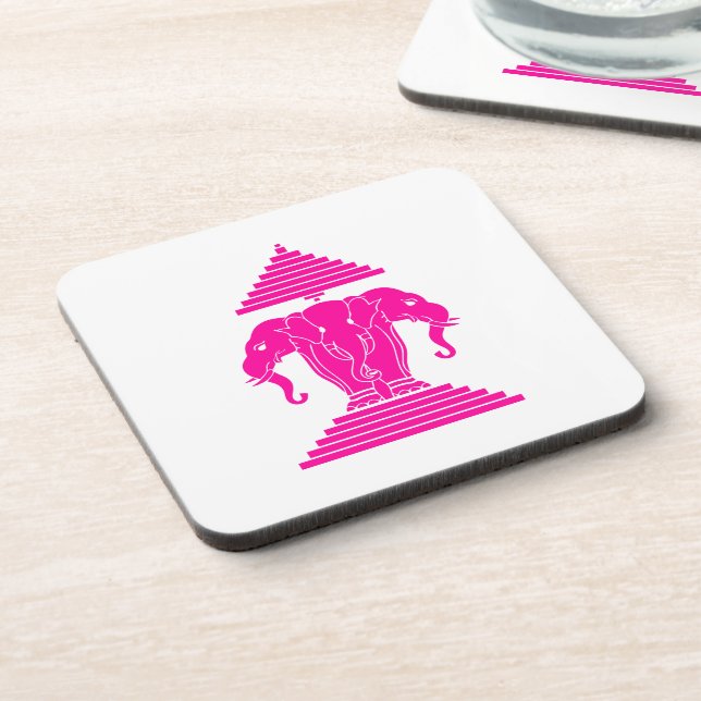 Erawan Pink Three Headed Elephant Lao / Laos Flag Coaster (Left Side)
