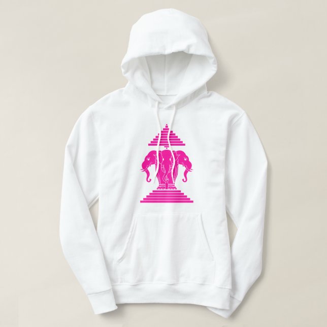 Erawan Pink Three Headed Elephant Lao / Laos Flag Hoodie (Design Front)