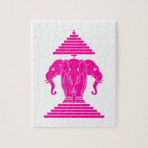 Erawan Pink Three Headed Elephant Lao / Laos Flag Jigsaw Puzzle