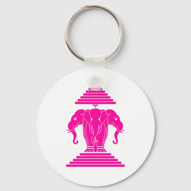 Erawan Pink Three Headed Elephant Lao / Laos Flag Key Ring (Front)