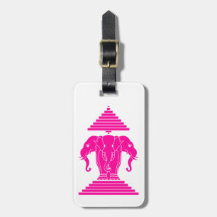 Erawan Pink Three Headed Elephant Lao / Laos Flag Luggage Tag