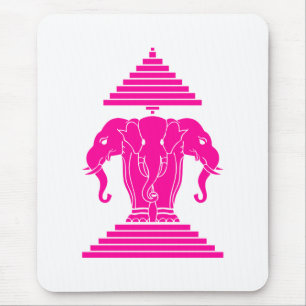 Erawan Pink Three Headed Elephant Lao / Laos Flag Mouse Pad