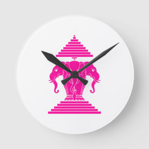 Erawan Pink Three Headed Elephant Lao / Laos Flag Round Clock