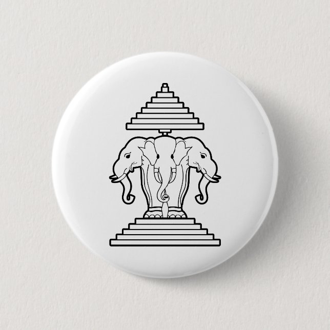 Erawan Three Headed Elephant Lao / Laos Flag 6 Cm Round Badge (Front)