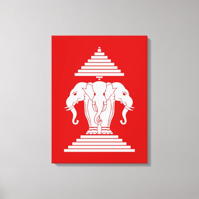 Erawan Three Headed Elephant Lao / Laos Flag Canvas Print (Front)