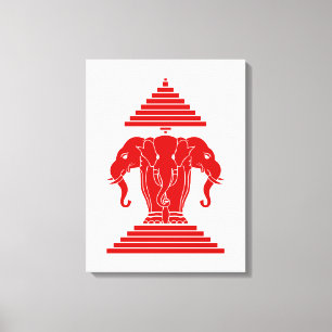 Erawan Three Headed Elephant Lao / Laos Flag Canvas Print