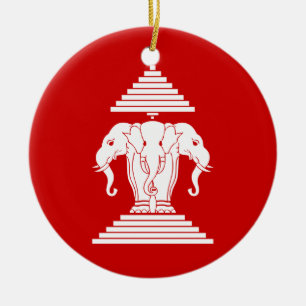 Erawan Three Headed Elephant Lao / Laos Flag Ceramic Tree Decoration