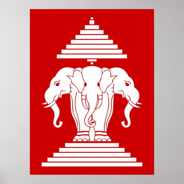 Erawan Three Headed Elephant Lao / Laos Flag Poster (Front)