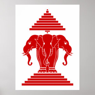 Erawan Three Headed Elephant Lao / Laos Flag Poster