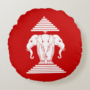 Erawan Three Headed Elephant Lao / Laos Flag Round Cushion