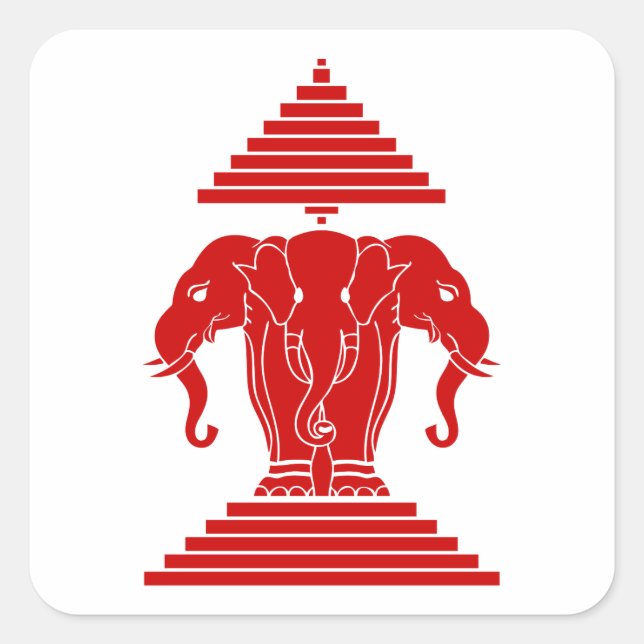 Erawan Three Headed Elephant Lao / Laos Flag Square Sticker (Front)