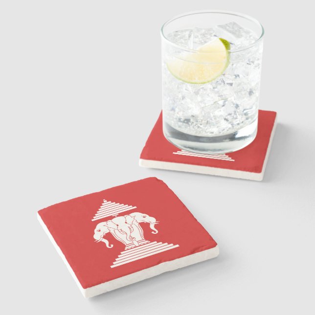 Erawan Three Headed Elephant Lao / Laos Flag Stone Coaster (Side)