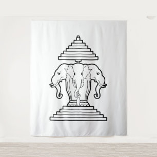 Erawan Three Headed Elephant Lao / Laos Flag Tapestry