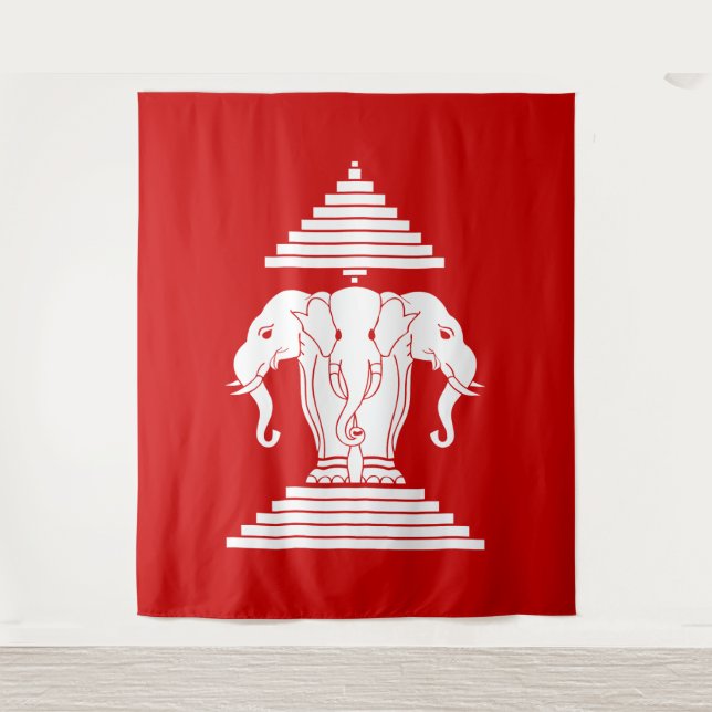 Erawan Three Headed Elephant Lao / Laos Flag Tapestry (Front)