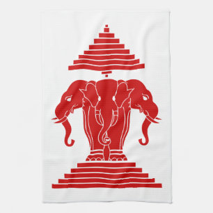 Erawan Three Headed Elephant Lao / Laos Flag Tea Towel