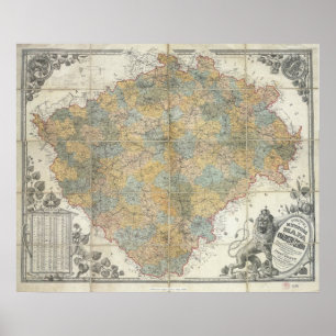 Erben's map of Bohemia, 1883 Czech Republic Poster