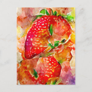 Erdbeeren in Aquarell. Gemalte Früchte. Postcard