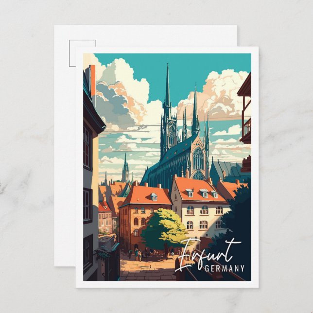 Erfurt Germany vintage travel illustration Postcard (Front/Back)