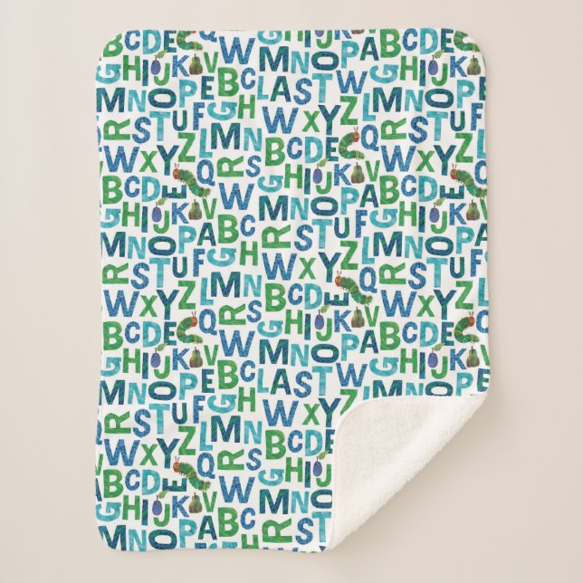 Eric Carle | Blue & Green Alphabet Pattern Sherpa Blanket (Front)