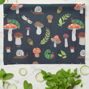 Eric Carle   Bugs & Mushrooms Pattern Tea Towel