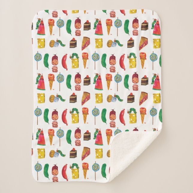 Eric Carle | Caterpillar and Food Pattern Sherpa Blanket (Front)