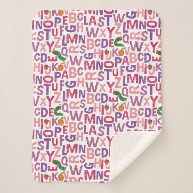 Eric Carle | Pink & Purple Alphabet Pattern Sherpa Blanket (Front)