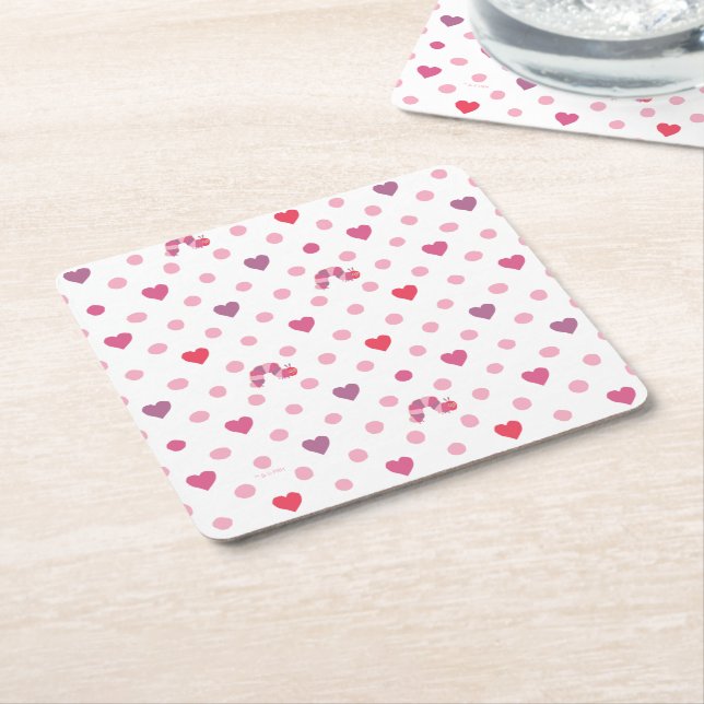 Eric Carle | Valentine Heart Polka Dot Pattern Square Paper Coaster (Angled)