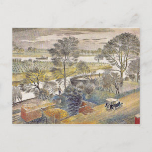Eric Ravilious art, River Thames, Chiswick Eyot Postcard