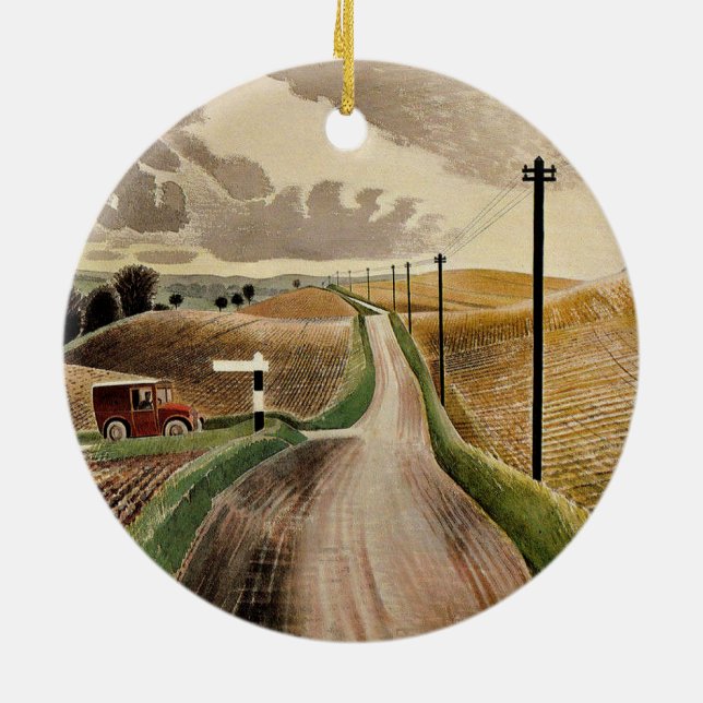 Eric Ravilious art, Wiltshire Landscape, Ceramic Tree Decoration (Back)