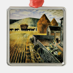 Eric Ravilious - Furlongs, famous painting, Metal Tree Decoration