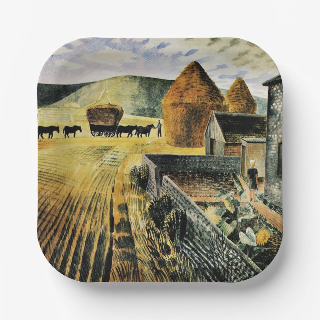 Eric Ravilious - Furlongs, famous painting, Paper Plate (Front)