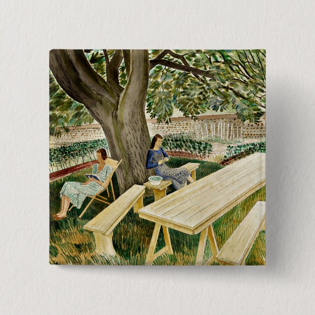 Eric Ravilious, Two Women in a Garden, 15 Cm Square Badge (Front)