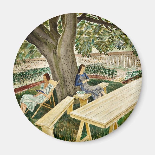 Eric Ravilious - Two Women in a Garden, fine art Magnet (Front)